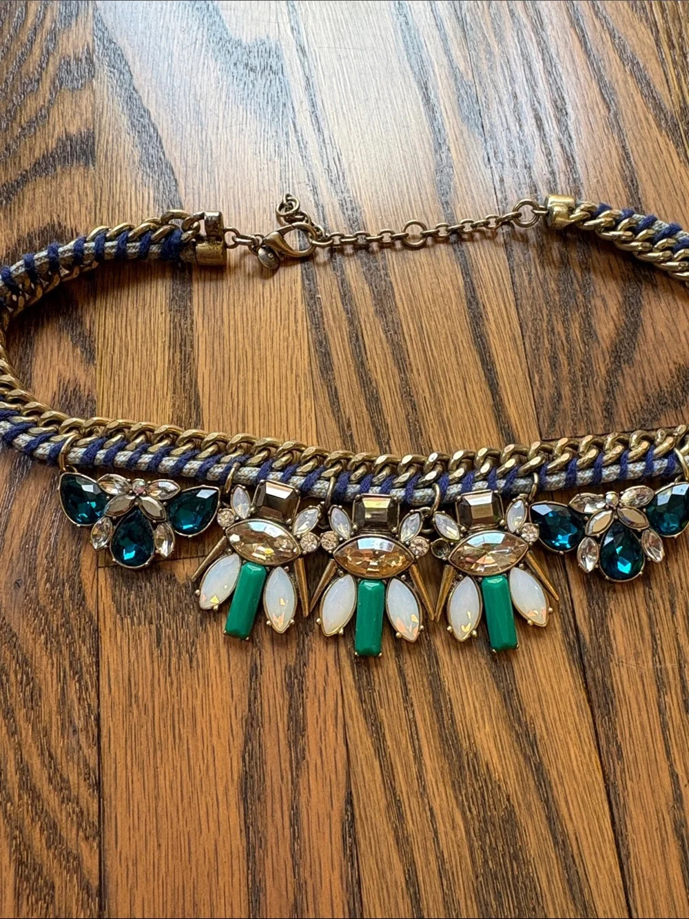 J Crew rhinestone and gold link butterfly chunky necklace